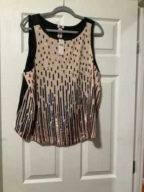 Anthropologie Blush and Black Sequin-Striped Sleeveless Camisole